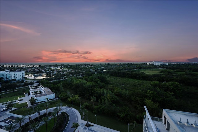 view of aerial view at dusk