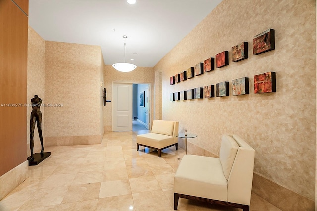 interior space with recessed lighting and wallpapered walls