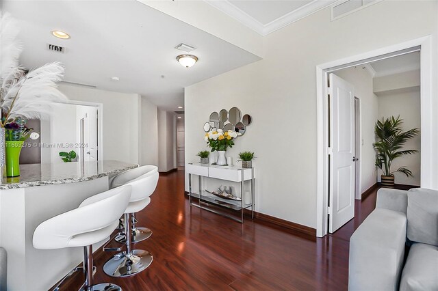 living room featuring dark wood-type flooring