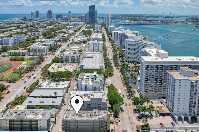 aerial view with a water view