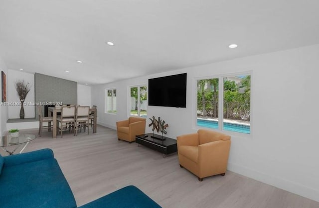 living room with light hardwood / wood-style flooring