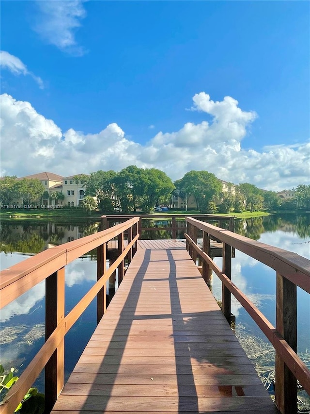 view of dock with a water view