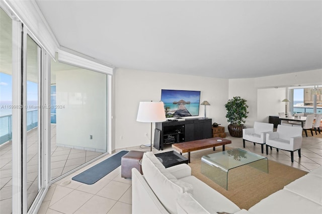 living room featuring light tile patterned floors