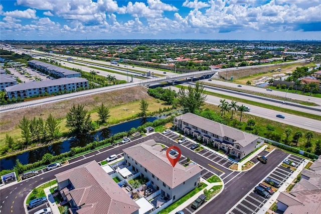 bird's eye view featuring a water view