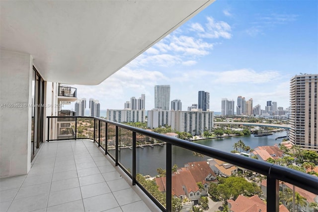 balcony featuring a water view