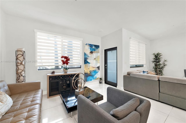 living room with light tile patterned floors