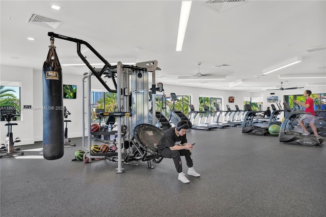 gym with ceiling fan