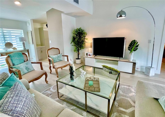 living room with light wood-type flooring