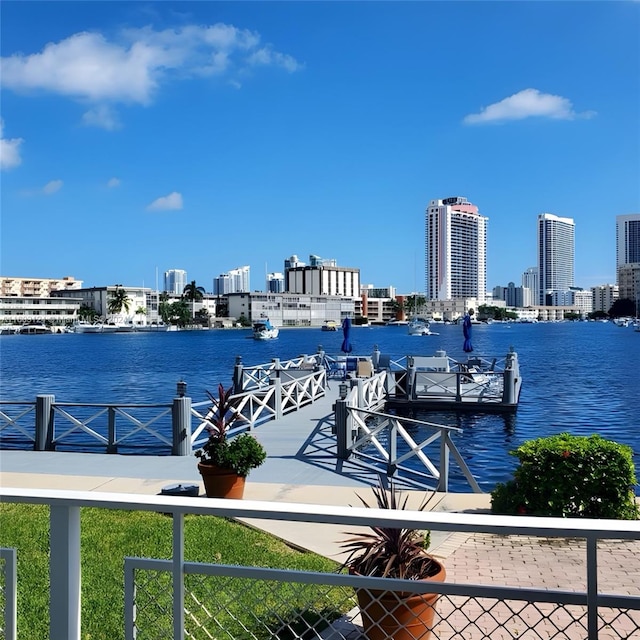 dock area featuring a water view