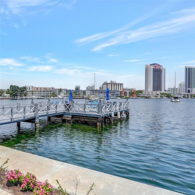 view of dock with a water view