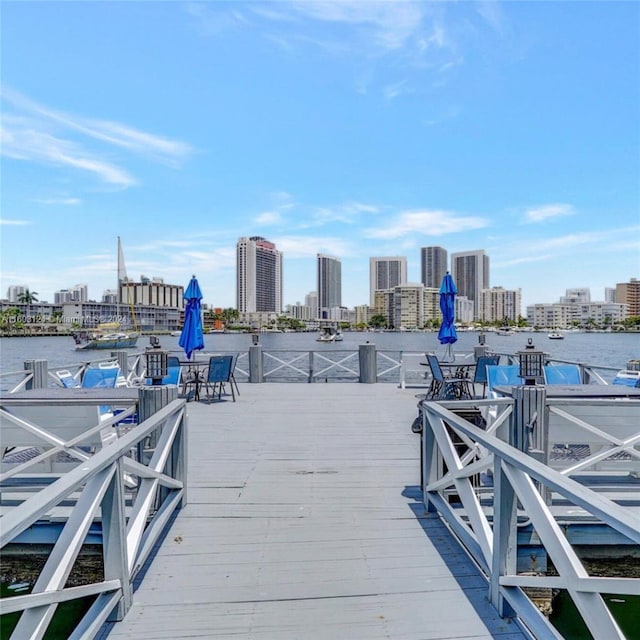 view of patio featuring a water view