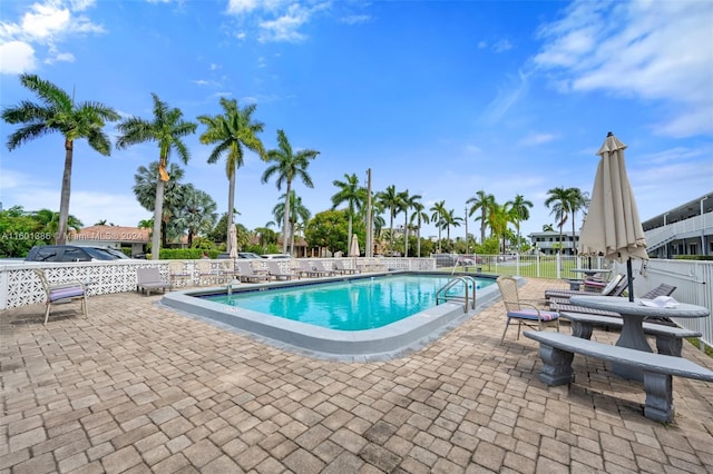 view of pool featuring a patio