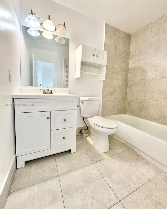 full bathroom with shower / tub combination, tile patterned flooring, vanity, and toilet