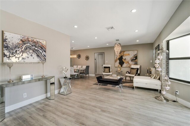 living room with light wood-type flooring