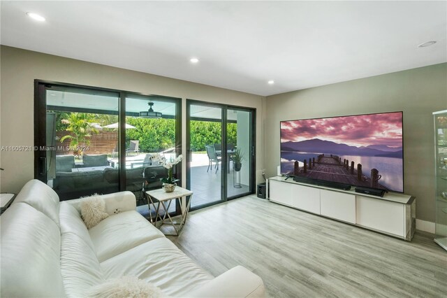 living room with light hardwood / wood-style floors