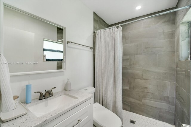 bathroom with vanity, toilet, and a shower with curtain