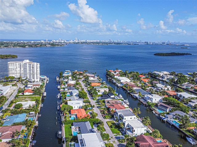 aerial view featuring a water view