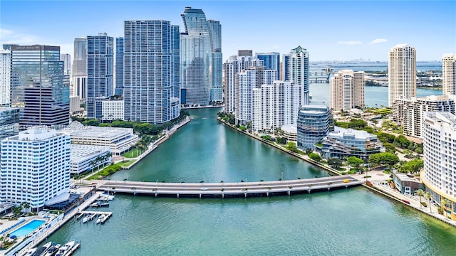 property's view of city featuring a water view