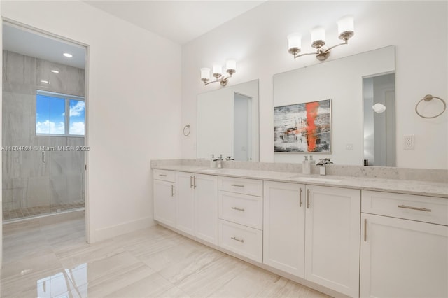 bathroom with vanity and an enclosed shower