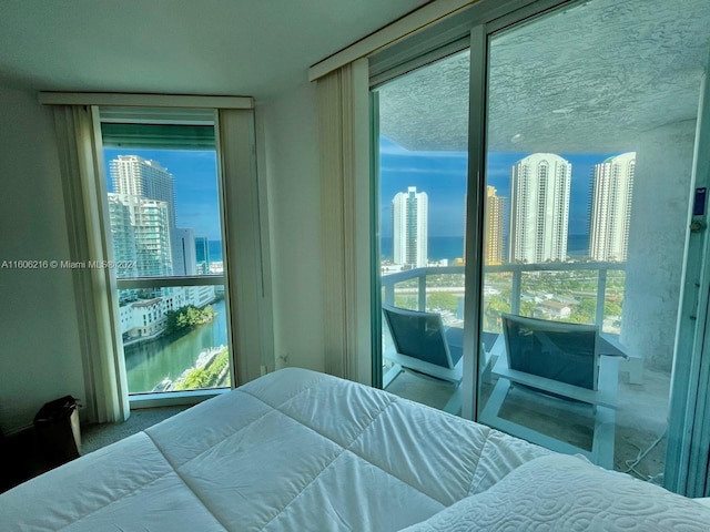 bedroom with a water view