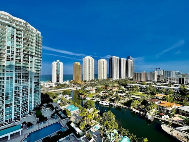 view of city with a water view