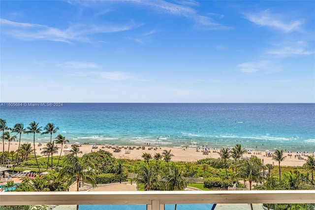 view of water feature with a beach view