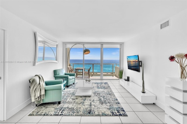 living room featuring light tile patterned flooring