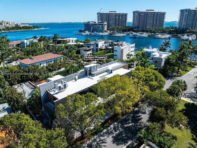 aerial view with a water view