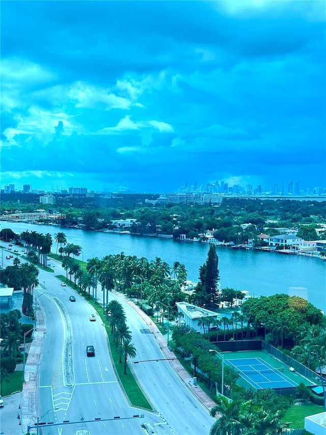 aerial view with a water view