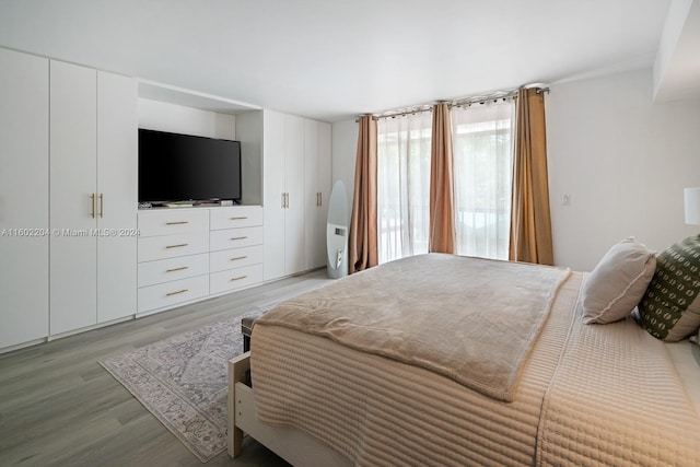 bedroom with light hardwood / wood-style flooring