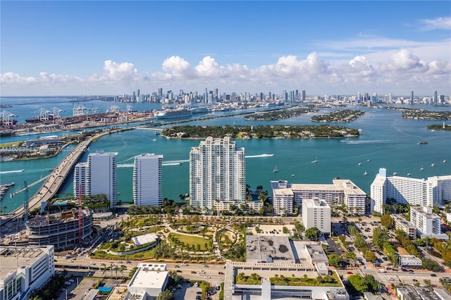 aerial view with a water view