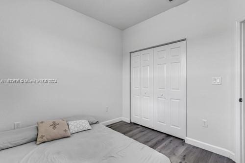 bedroom featuring wood-type flooring and a closet