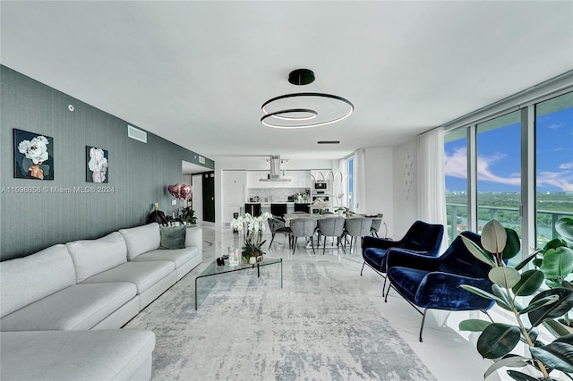 living room with expansive windows