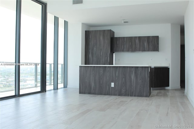 empty room featuring expansive windows and light wood-type flooring