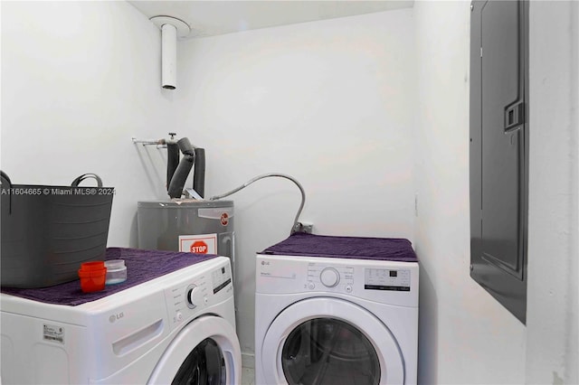 washroom with water heater and independent washer and dryer