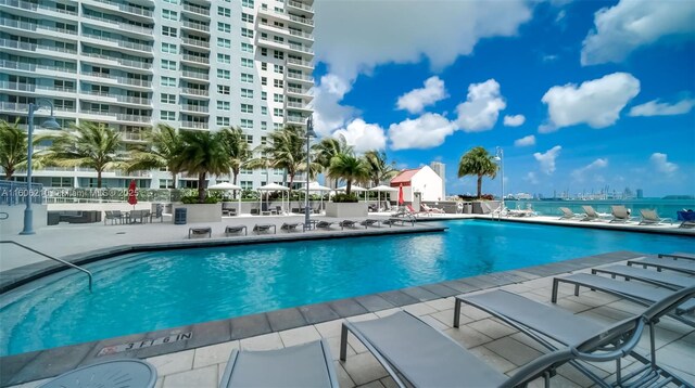 view of pool featuring a patio