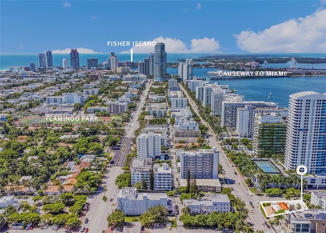 bird's eye view featuring a water view