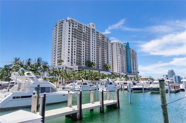 view of dock with a water view