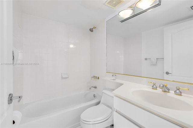 full bathroom with vanity, toilet, and tub / shower combination