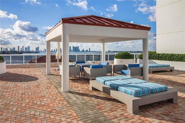 view of patio / terrace featuring a gazebo and outdoor lounge area