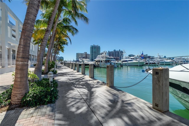 view of dock featuring a water view