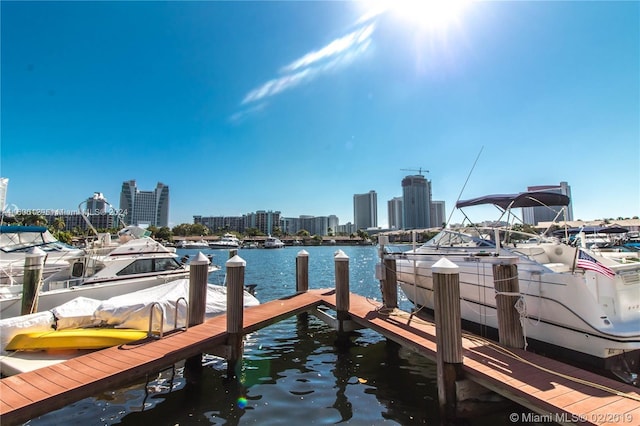 view of dock with a water view