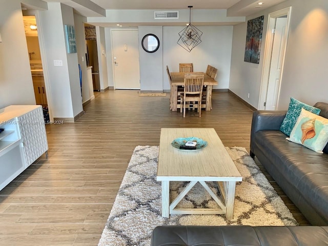 living room with hardwood / wood-style flooring