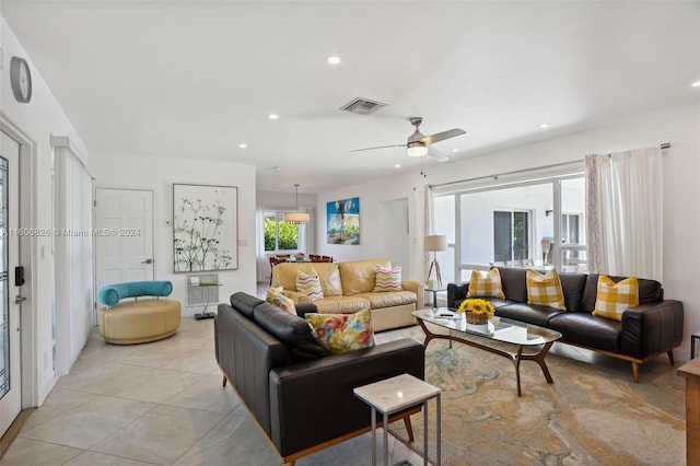 living room with ceiling fan