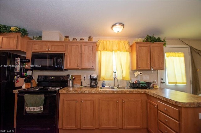 kitchen with sink and black appliances