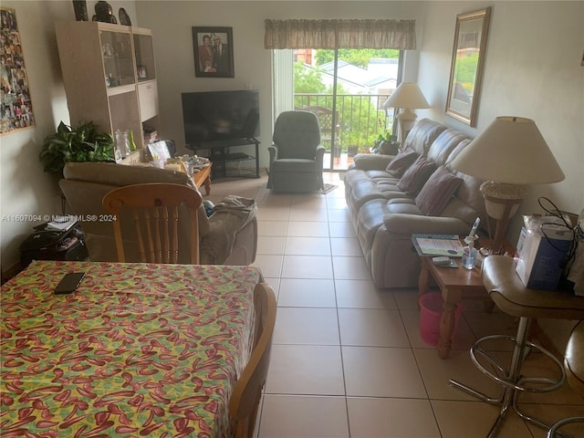 living room with light tile patterned floors