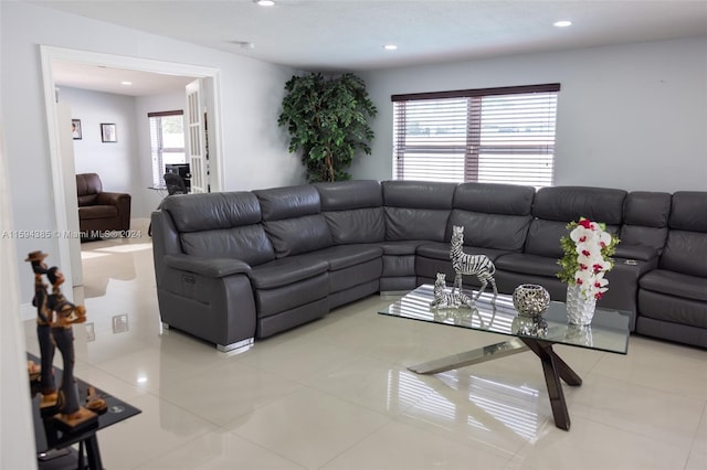 living room with light tile floors
