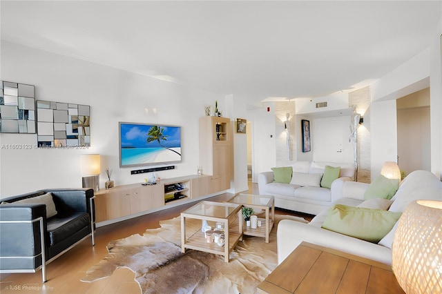 living room with light wood-type flooring