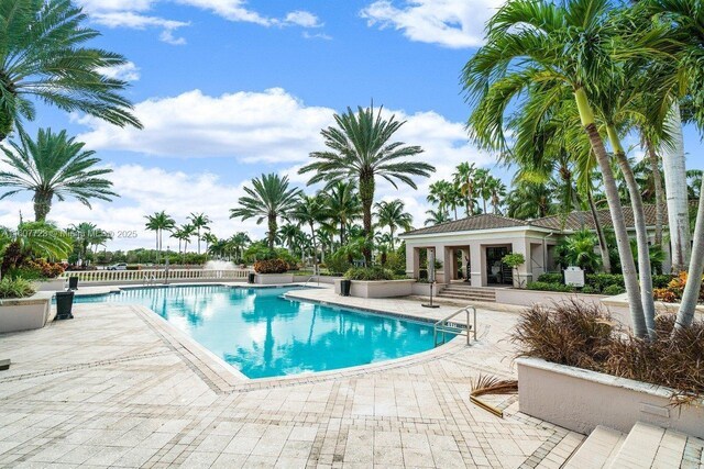 view of swimming pool with a patio