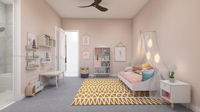 sitting room featuring ceiling fan and carpet